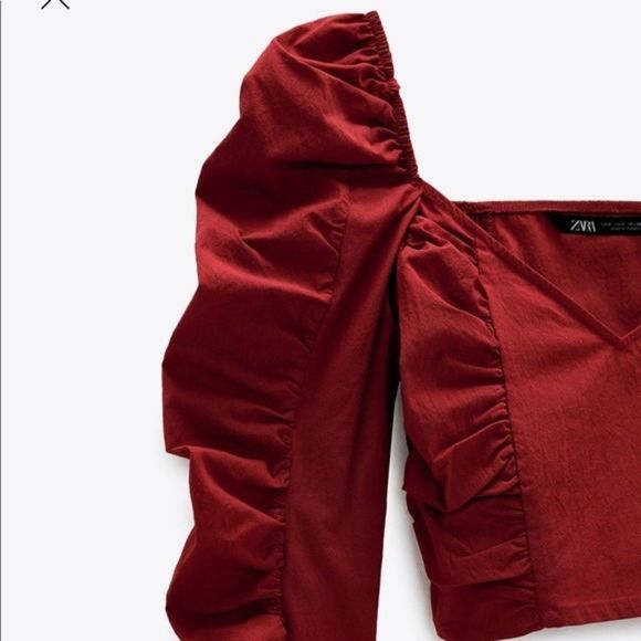 Zara red puff sleeve crop top - Picture 13 of 13
